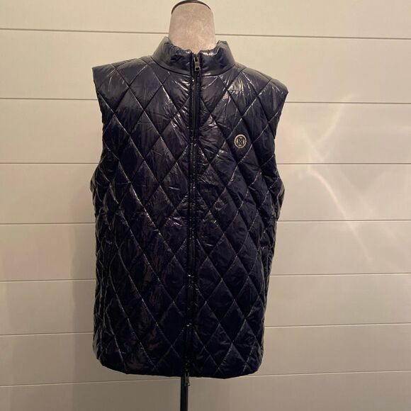 G/FORE Golf Quilted Polished Nylon Wool Lined Puffer Vest Navy Mens Retail $475 - Picture 2 of 12